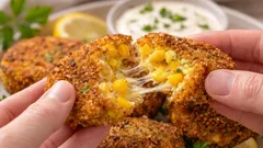 Was man aus 2 Eiern und einer Dose Mais zubereiten kann: knusprige Frikadellen in 12 Minuten